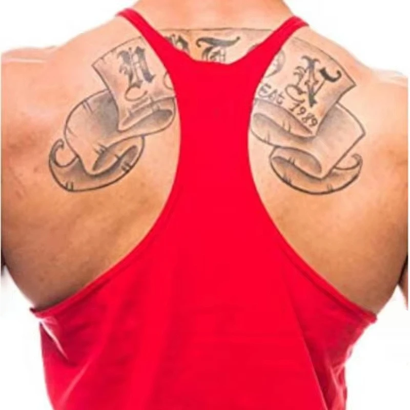 Gym Stringer Vest for Men - Power Theme Print, Breathable Cotton Fabric, Y - Back Style, Great for Bodybuilding Workouts - Image 2