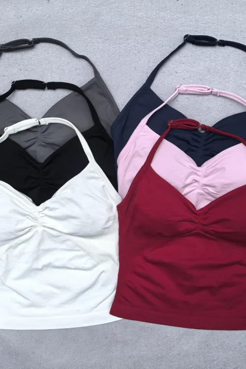 Adjustable Strappy Gym Top Backless Gym Clothes Women Scrunch Bra Removable Cups Yoga Tank Workout Outfits Tops Sports Vest