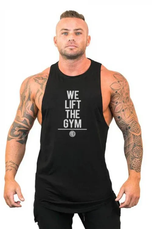 WE LIFT THE GYM Mens Clothing Cotton O neck Fitness Tank Tops Summer Bodybuilding Singlets Sports Sleeveless T Shirt Muscle Vest