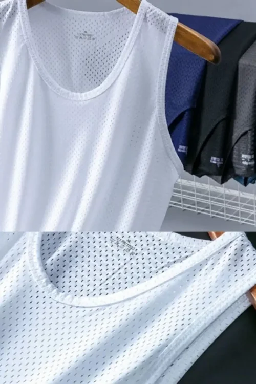 Summer Quick-Drying Man Sleeveless Shirt Breathable Ice Silk Gym T-shirts Sport Gym Gym Clothing Men Mesh Hole Tank Top Vest