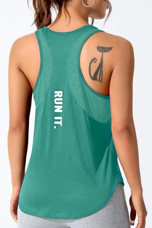 Women's stitched letters quick-drying sports vest, breathable net yoga sportswear, tennis uniform cycling suit, daily wear