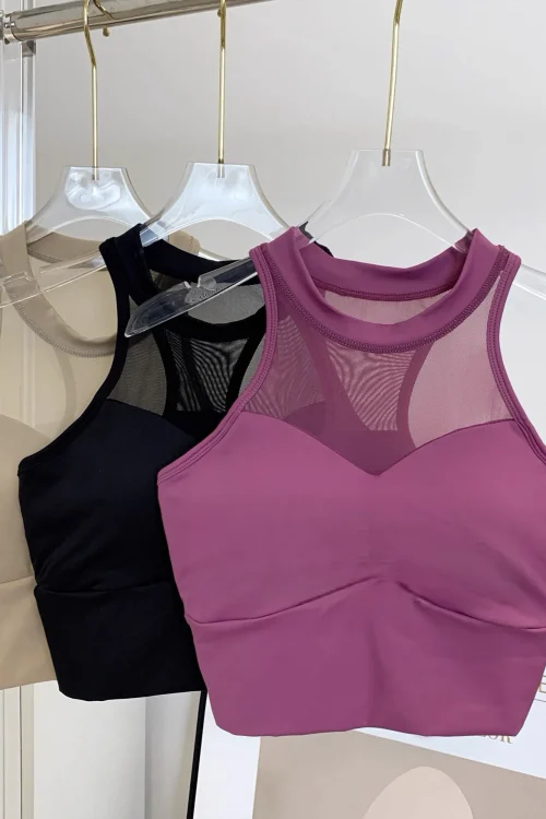 Sexy Mesh Yoga Vest with Chest Cushion Running Shockproof Sports Bra Beautiful Back Fitness Suit for Women